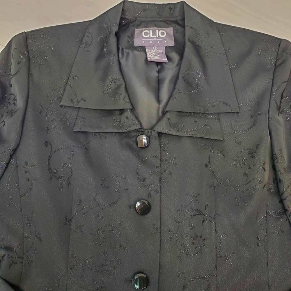 Clio 2 Womens Black Glitter Floral Embroidered Blazer Size 8 Vntg Cocktail Party